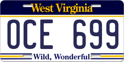 WV license plate OCE699