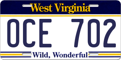 WV license plate OCE702