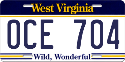 WV license plate OCE704