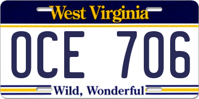 WV license plate OCE706