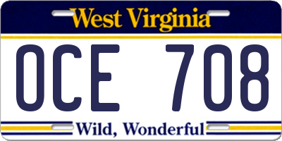 WV license plate OCE708