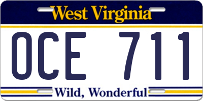 WV license plate OCE711