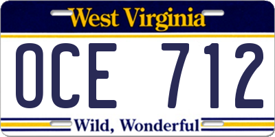 WV license plate OCE712