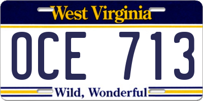 WV license plate OCE713