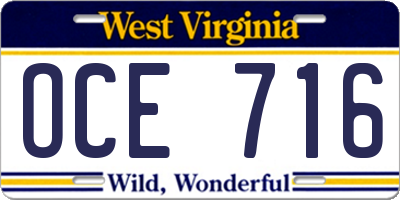 WV license plate OCE716