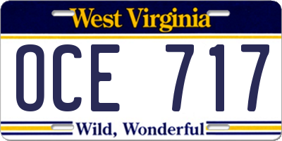 WV license plate OCE717