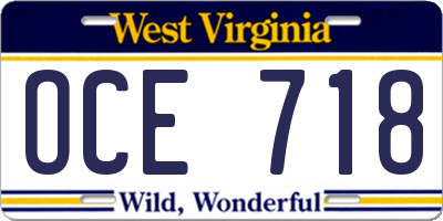 WV license plate OCE718