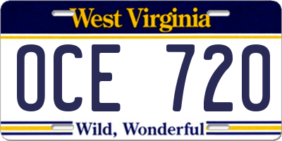 WV license plate OCE720
