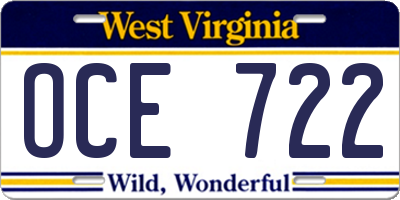 WV license plate OCE722