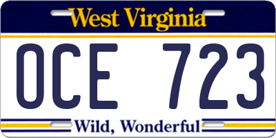 WV license plate OCE723