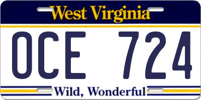 WV license plate OCE724