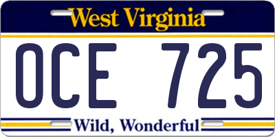 WV license plate OCE725