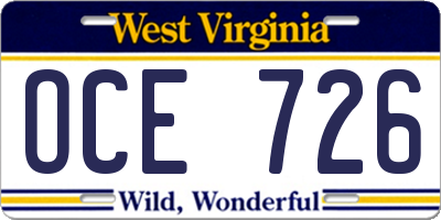 WV license plate OCE726