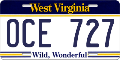 WV license plate OCE727