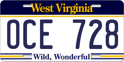 WV license plate OCE728