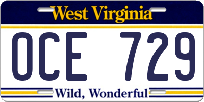 WV license plate OCE729