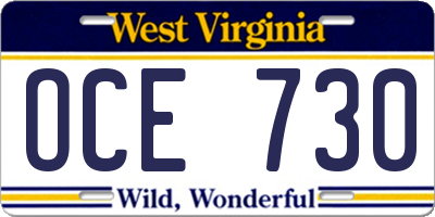 WV license plate OCE730