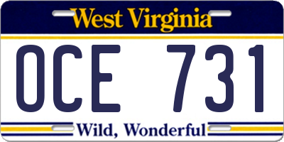 WV license plate OCE731