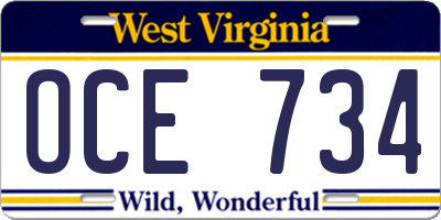WV license plate OCE734