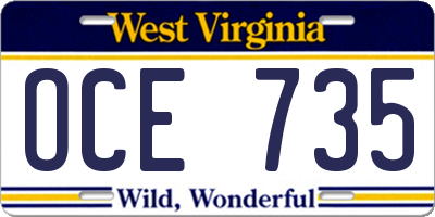 WV license plate OCE735