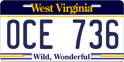 WV license plate OCE736