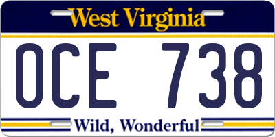 WV license plate OCE738
