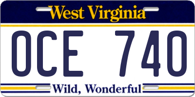 WV license plate OCE740