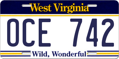 WV license plate OCE742