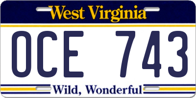 WV license plate OCE743