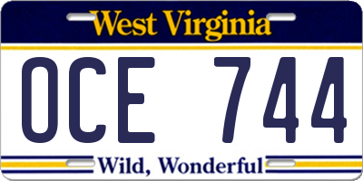 WV license plate OCE744