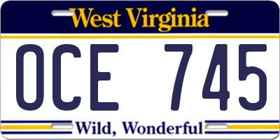 WV license plate OCE745
