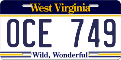 WV license plate OCE749