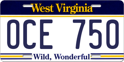 WV license plate OCE750