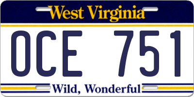 WV license plate OCE751