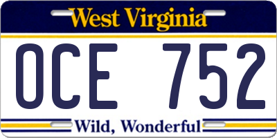 WV license plate OCE752
