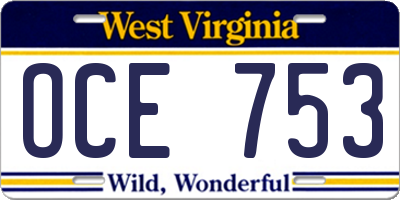 WV license plate OCE753