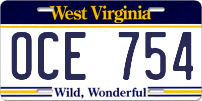 WV license plate OCE754