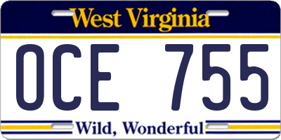 WV license plate OCE755