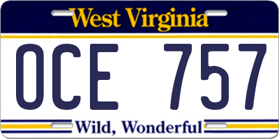 WV license plate OCE757
