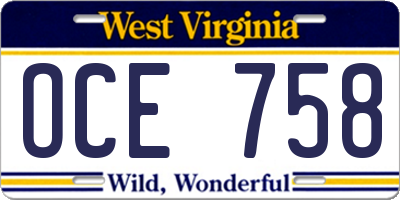 WV license plate OCE758