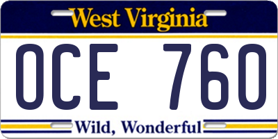 WV license plate OCE760