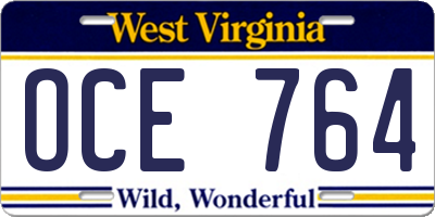 WV license plate OCE764