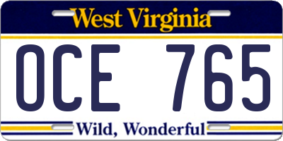WV license plate OCE765