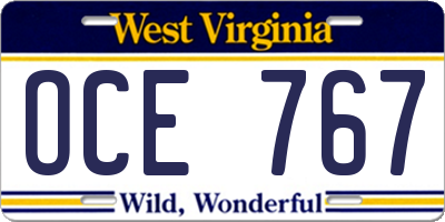 WV license plate OCE767
