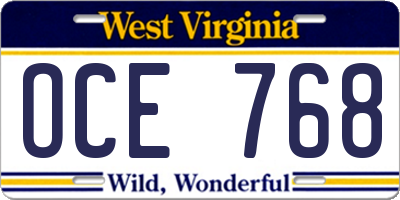 WV license plate OCE768