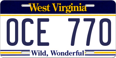 WV license plate OCE770