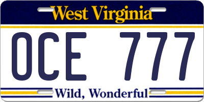 WV license plate OCE777
