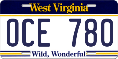 WV license plate OCE780