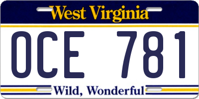 WV license plate OCE781