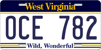 WV license plate OCE782